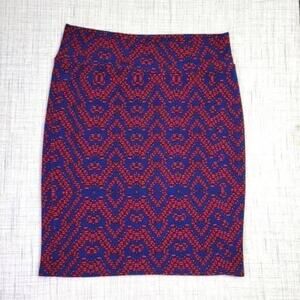 Lularoe Cassie Pencil Skirt Navy‎ Red Abstract Pattern Size 3XL